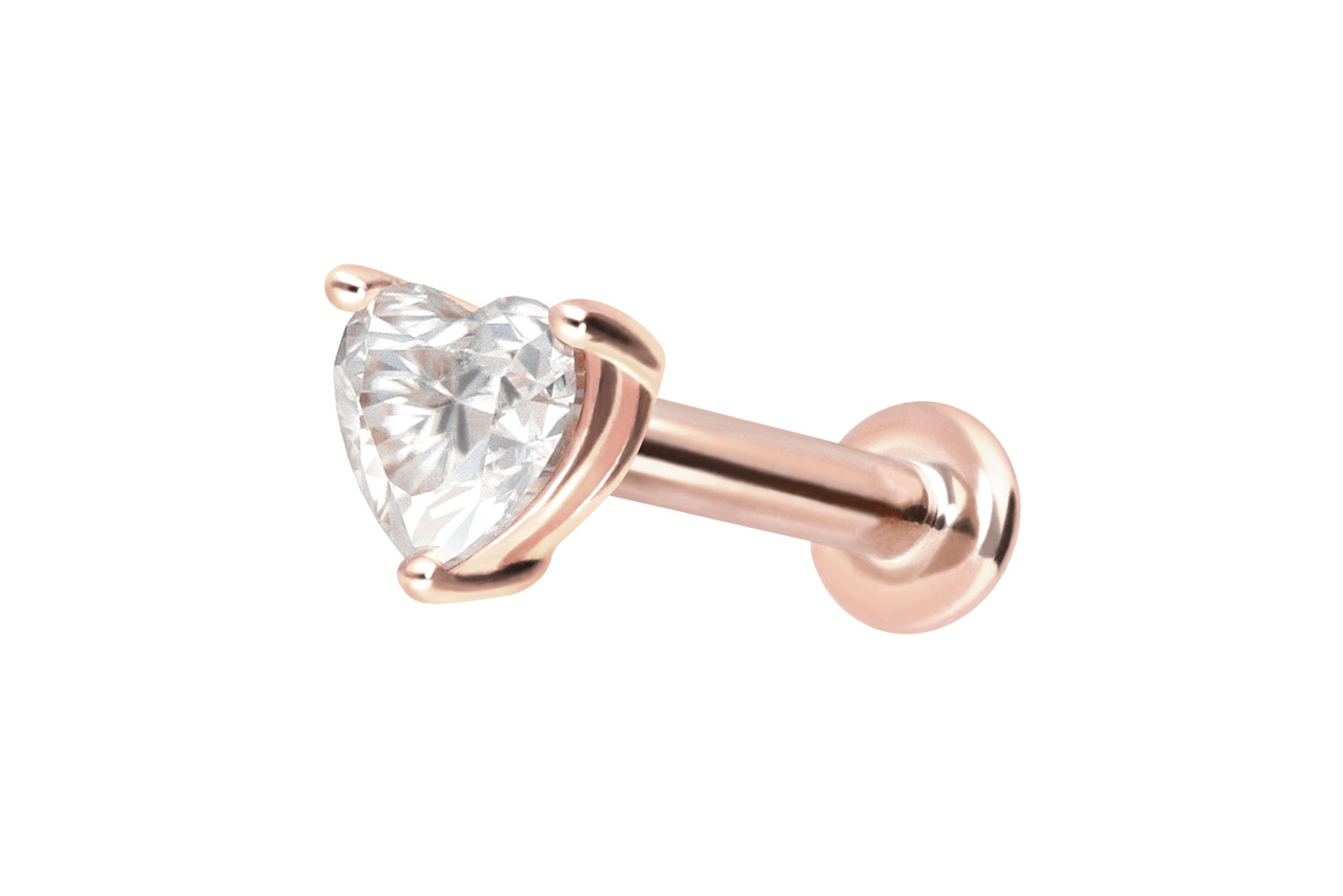 14 Karat Gold Labret Piercing mit Innengewinde MOISSANIT-HERZ
